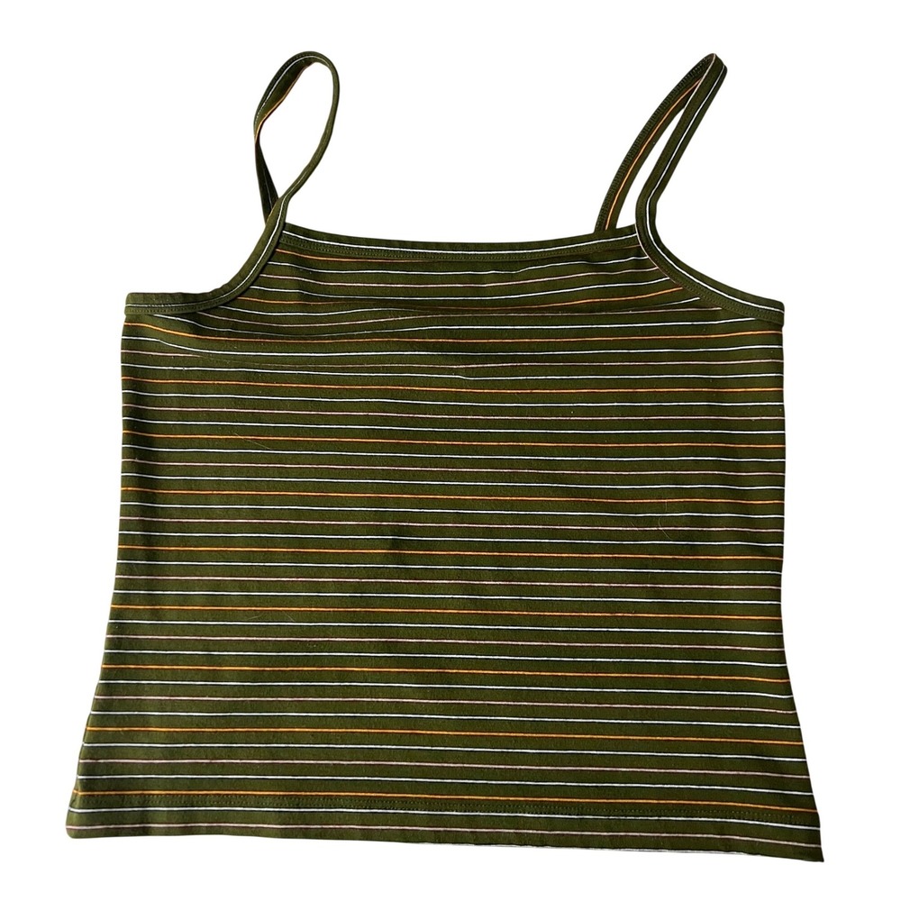 Fullum Camisole Tank Top Womens Size M Green Striped Ribbed Spaghetti Strap Y2K